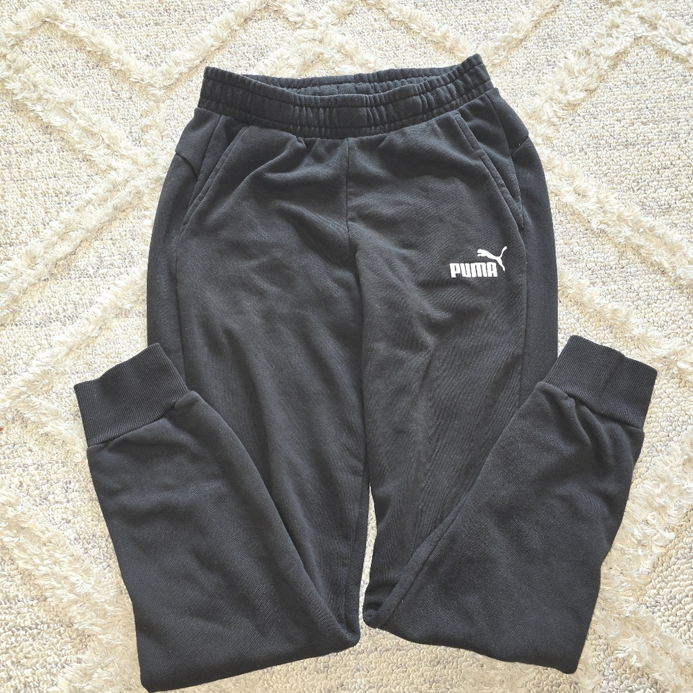 PUMA Essential Logo Fleece Jogger Pants Mens Medium Black White Logo